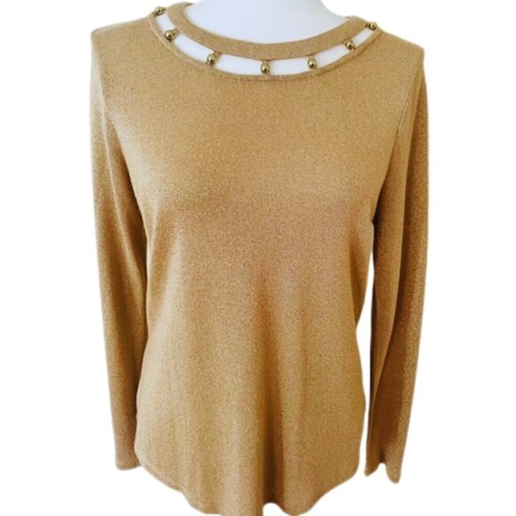 Michael Kors Gold Metallic Sparkle Thin Sweater - Size L - Picture 1 of 9
